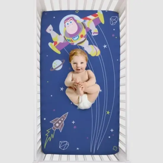 Disney Baby Toy Story Buzz Lightyear Photo Op Fitted Crib Sheet - Blue and Green image {2}
