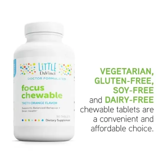 DaVinci Labs Focus Chewable - Supplement to Support Behavior, Brain Health, and Immune Health for Kids* - Orange Flavor -Sugar Free - 90 Tablets image {4}