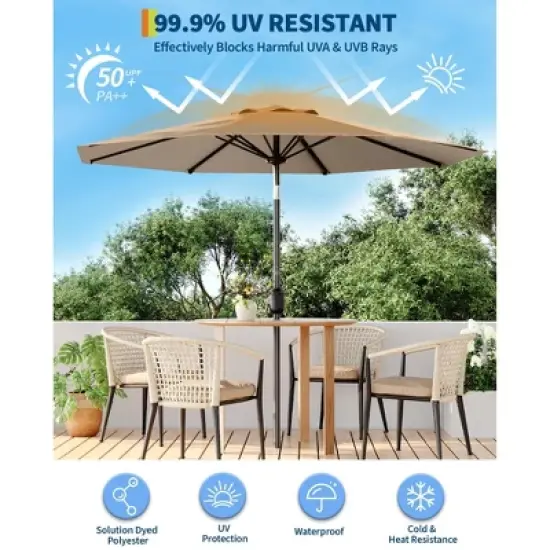 Garvee 9FT Patio Umbrella Outdoor with Push Button Tilt and Crank, 8 Sturdy Ribs UV Protection Waterproof for Garden, Pool, Brown image {4}