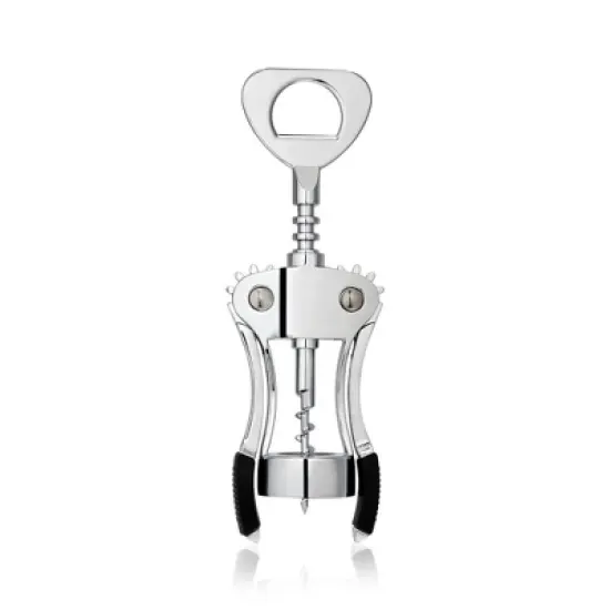 True Spiral Winged Corkscrew, Self Centering Worm, Bottle Opener, Rubber Grip Arms, Silver Finish image {5}