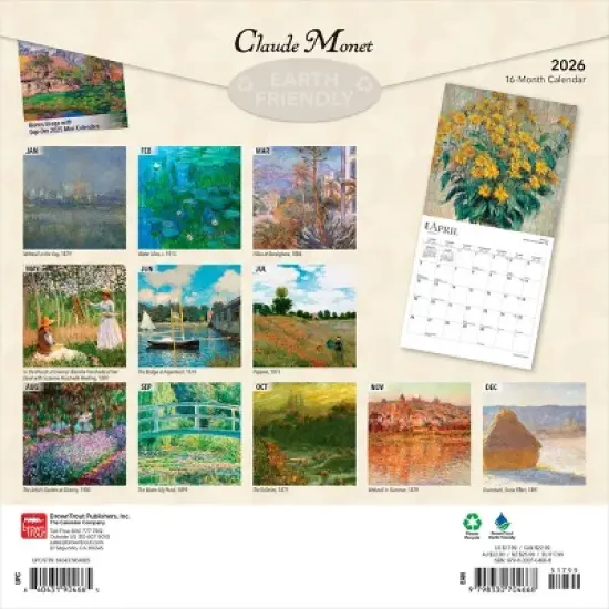 BrownTrout Claude Monet 2026 12"x24" Hanging Square Wall Calendar Plastic-Free image {1}