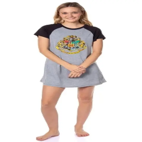 Harry Potter Juniors' Wizarding World Hogwarts Crest Sleep Pajama Nightgown Grey image {1}