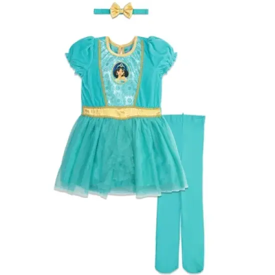Disney Princess Jasmine Girls Cosplay Costume Dress Tights and Headband 3 Piece Set Toddler  image {8}