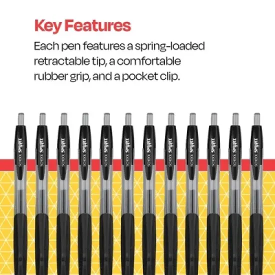 School Smart Retractable Gel Pens with Grip, Black Ink, Pack of 12 image {5}