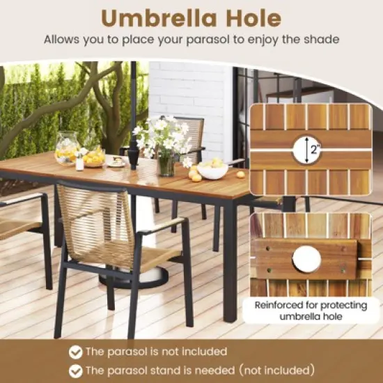Tangkula 9-Piece Outdoor Patio Furniture w/ Large Wooden Tabletop & Umbrella Hole image {5}