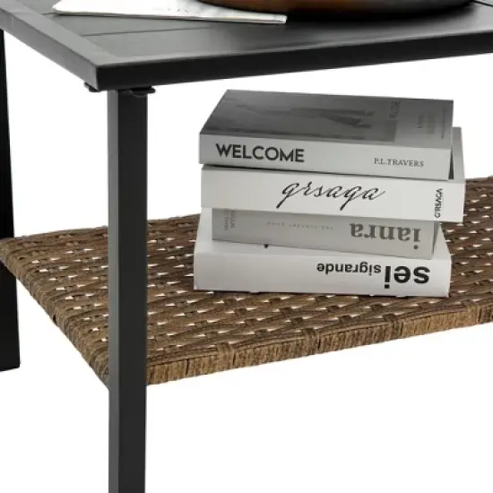 FIONECA 4-Piece Patio Sectional Sofa Set, Low Dining Conversation Set with Cushions, KD Rattan Wicker Outdoor Garden Furniture Corner Sofa image {12}