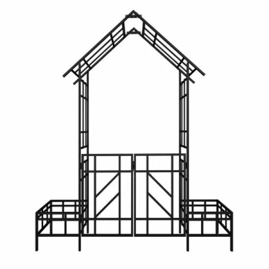 Lirago Black Metal Garden Arch-Galvanized Iron Trellis Rose Arch Outdoor Garden Decor with Gate Design 16.92"Dx97.24"Hx80.7"W image {6}