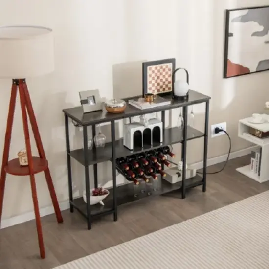 MOEPISY Industrial Wine Rack with Storage Shelves Gray image {9}