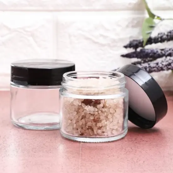 Juvale 24 Pack Clear Round Plastic Jars with Black Lids, 2oz Empty Food Storage Containers for Spice, Powder and Cooking Oil image {1}