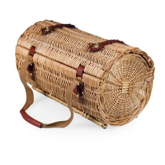 Cylinder Wine Picnic Basket - Picnic Time: Wicker, Gingham Check, Easy-Close, Green & Brown, 17" H, 18.5" D, 12" W image {1}