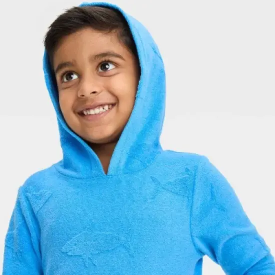 Toddler Boys' Sharks Printed Embossed Pullover Cover Up - Cat & Jack&trade; Blue image {2}