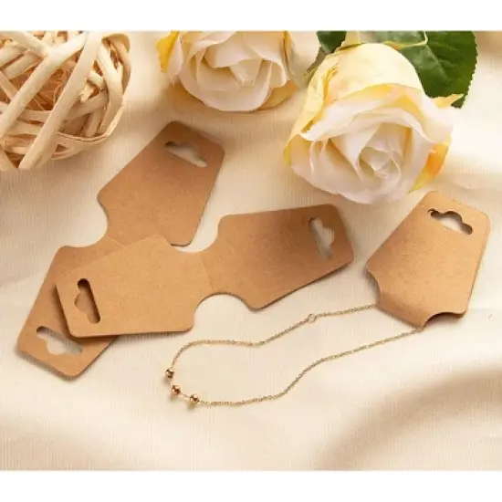 Juvale 200-Pack Kraft Brown Blank Bracelet Necklace Display Card Jewelry Hanging Anklet image {2}