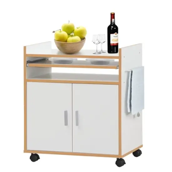 Costway Rolling Kitchen Trolley Microwave Cart Storage Cabinet W/ Removable Shelf White image {7}