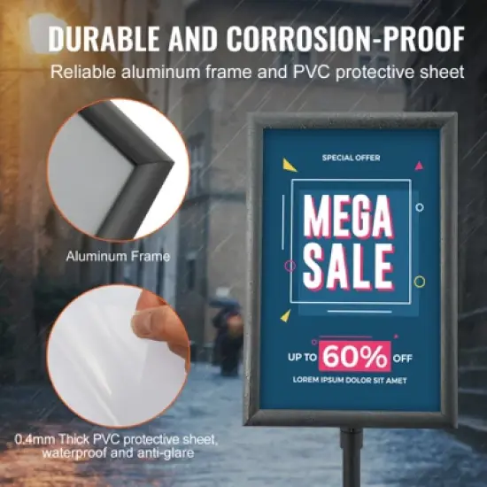 VEVOR Pedestal Sign Holder,11 x 17 Inch Vertical and Horizontal Adjustable Poster Stand,Heavy-Duty Floor Standing Sign Holder with Metal Base, Black image {5}