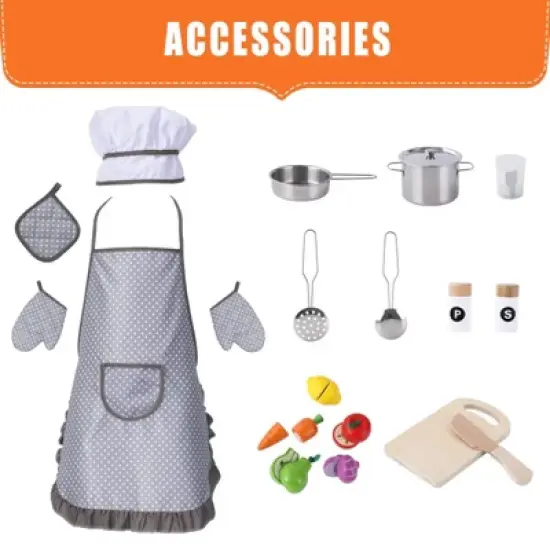 Wooden Chef Kitchen Playset w/ 20-Piece Cookware & Immersive Realistic Lights/Sounds - Interactive Role-Play for Kids image {7}