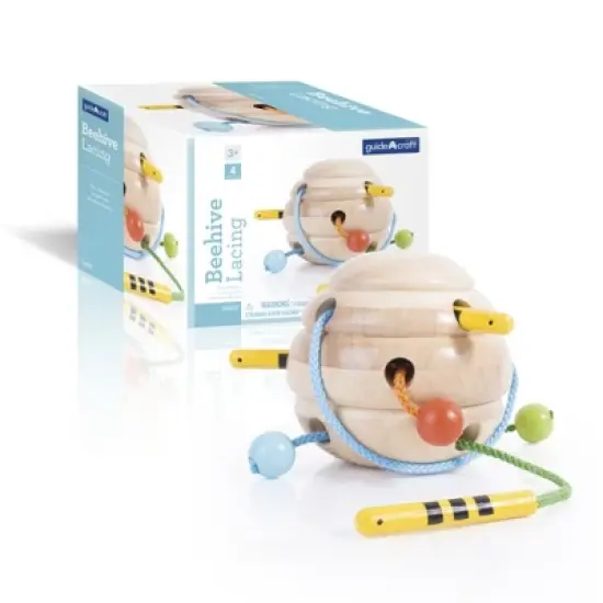 Guidecraft Beehive Lacing Activity with Three Bees on Multi-Colored Strings image {3}