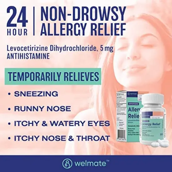 WELMATE 24 Hour Allergy Relief Tablets -  Levocetirizine 5mg 180ct image {4}