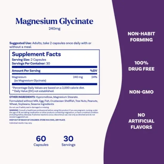 Natrol High Absorption Magnesium Glycinate 240mg Capsules for Healthy Sleep and Body - 30ct image {6}