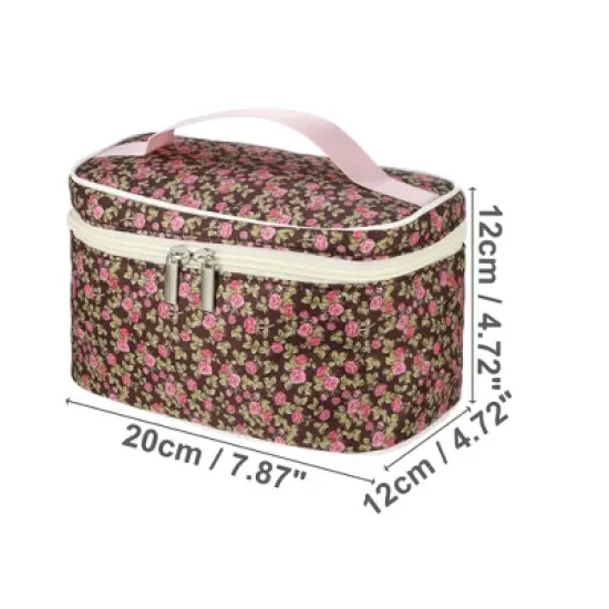 Unique Bargains Portable Peony Cosmetic Bag Red Brown 1 Pc image {1}