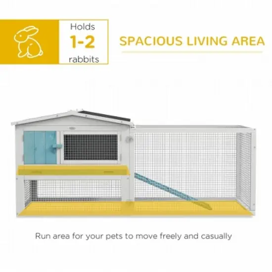 Akoasm 2-Layer Rabbit Hutch & Cage With Slide Out Tray And Detachable Run For Small Animals Indoor & Outdoor-Light Blue image {4}