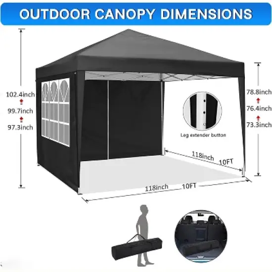 SKONYON 10' x10' Canopy Tent Instant Pop-Up Canopy with 4 Sidewalls for Patio Backyard Garden Party Black image {1}