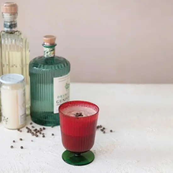 Storied Home 8 oz. Stemmed Fluted Drinking Glass, Green and Red image {3}