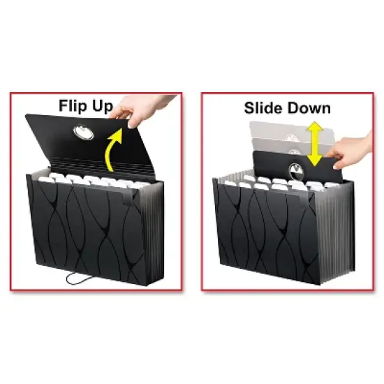 Pendaflex Sliding Cover Expanding File 13 Pockets 1/6 Tab Letter Black 02327 image {2}