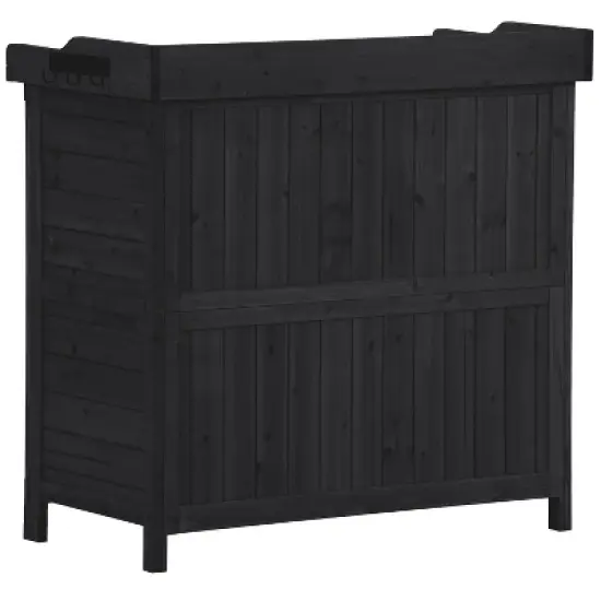 Whisen Rustic Outdoor Potting Bench Table, Garden Workstation with 2-Tier Shelves and Side Hook image {10}