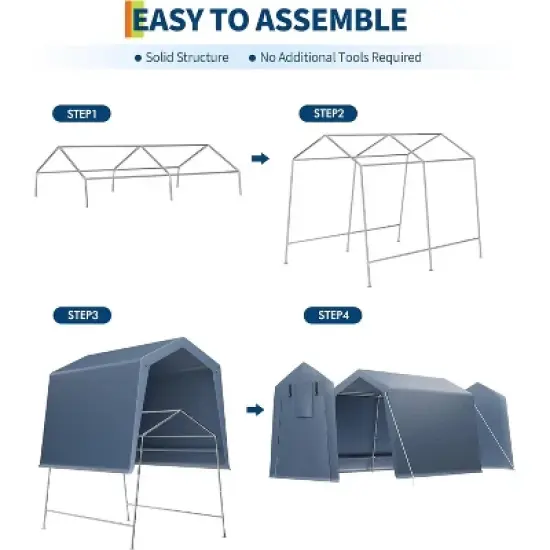 GustoWave Waterproof Outdoor Storage Shed Carport for Motorcycle, Garden Tools image {3}