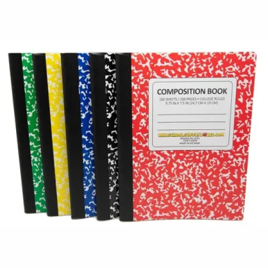 School Supply Boxes - (5 Pack) 100 Sheet Composition Notebooks - 1 Black, 1 Red, 1 Green, 1 Blue, and 1  Yellow image {2}