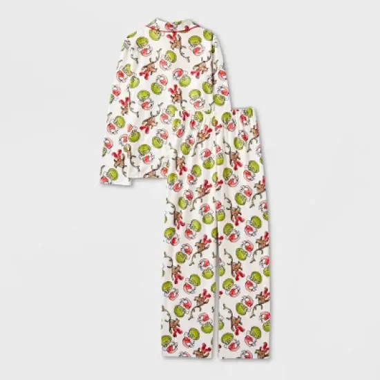 Kids' The Grinch Christmas Coat Pajama Set - Cream image {1}