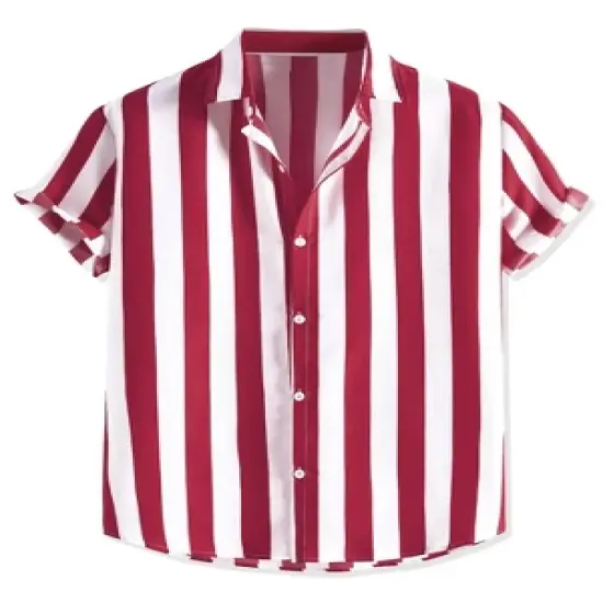 Lars Amadeus Men's Stripe Shirt Short Sleeved Color Block Button Down Beach Shirt image {6}