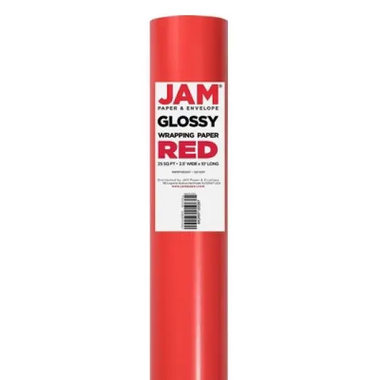 JAM PAPER Red Glossy Gift Wrapping Paper Roll - 2 packs of 25 Sq. Ft.: Thick Solid Holiday & Christmas Wrap image {2}