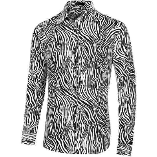 Lars Amadeus Men's Vintage Leopard Printed Button Down Long Sleeve Cotton Shirt image {1}