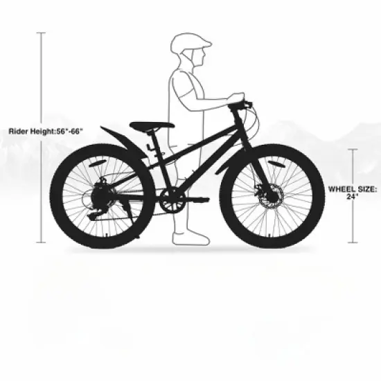 INFURNIC Bicycles, 24 Inch Bicycle with Adjustable Seat, Fat Tire Mountain Bike for Boys and Girls, Orange, 64.17"*24.8"*35.04" image {4}