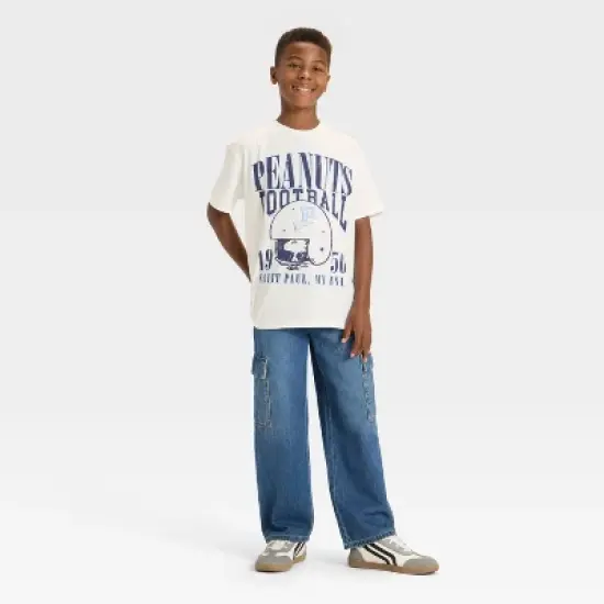 Boys' Peanuts Football Oversized Short Sleeve Graphic T-Shirt - Off-White image {3}