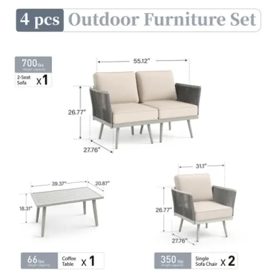 Captiva Designs Outdoor Patio Rope Rattan Furniture Conversation Sets with Coffee Table image {9}