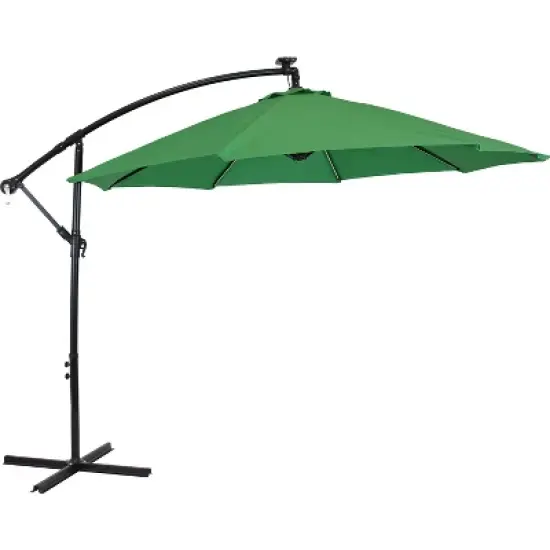 Sunnydaze Outdoor Steel Cantilever Offset Patio Umbrella with Solar LED Lights, Air Vent, Crank, and Base - 9' image {19}