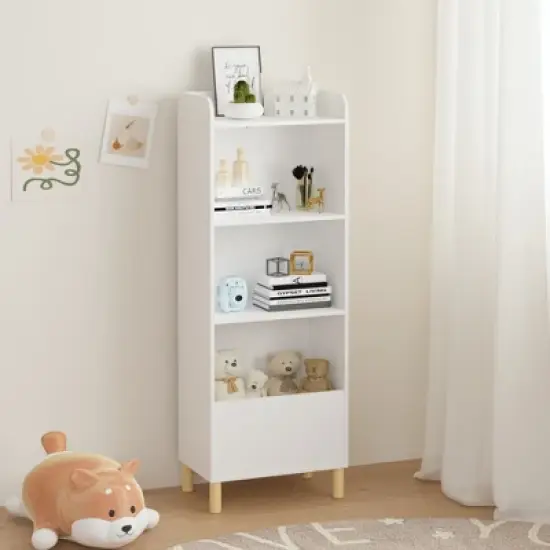 TopComfy Decorative Bookshelf 4 Tier Kids Bookcase with Compartments for Playroom Nursery Kid Room, White, 18.5"*11.81"*51.18" image {4}