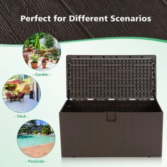 Costway 105 Gallon Outdoor Resin Deck Box All Weather Lockable Storage Container Brown image {6}