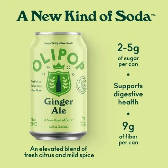 OLIPOP Ginger Ale Prebiotic Soda - 12 fl oz Can image {1}
