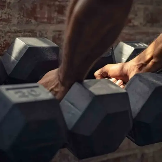 Signature Fitness Hex Dumbbells Non-Slip Free Weights Full Body Strength Training Home Gym Workout Equipment Set, 30 Pounds, Black image {1}