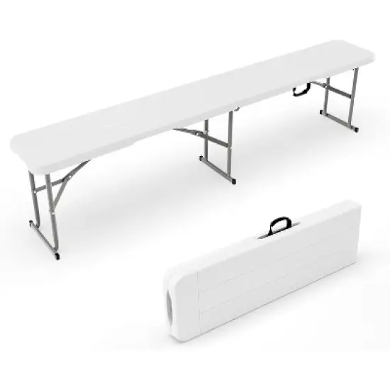 VINGLI 6 FT Plastic Folding Bench,Portable Indoor/Outdoor Picnic Party Camping Dining Seat, Garden Soccer Entertaining Activities, White image {6}