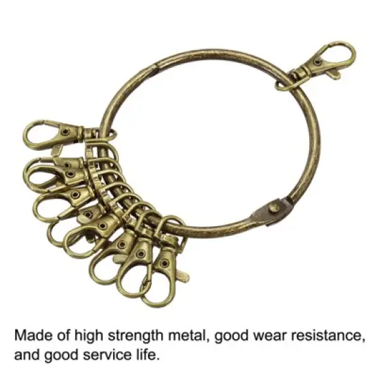 Unique Bargains Key Organizer Keychain Key Management Holder with Buckle Ring for Office 3.4 Inch Dia Bronze image {2}