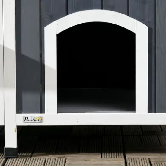 PawHut Outdoor Cat House with Weather-resistant Roof & Garden Bed, Outdoor Cat Shelter Enclosure with Multiple Entrances, Cat Furniture Hideout, Gray image {4}