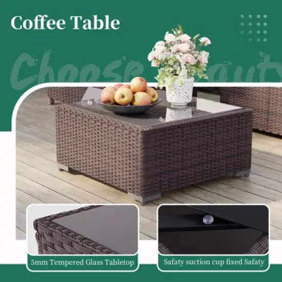 UPHA 9-Piece Rattan Patio Sofa Conversation Set with Cushions image {7}