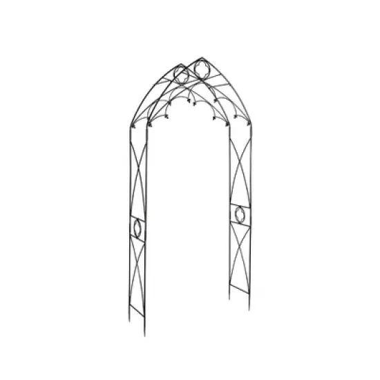 Achla Designs 112.5" Classic Gothic Quatrefoil Iron Garden Arbor Graphite Powder Coated Finish image {1}