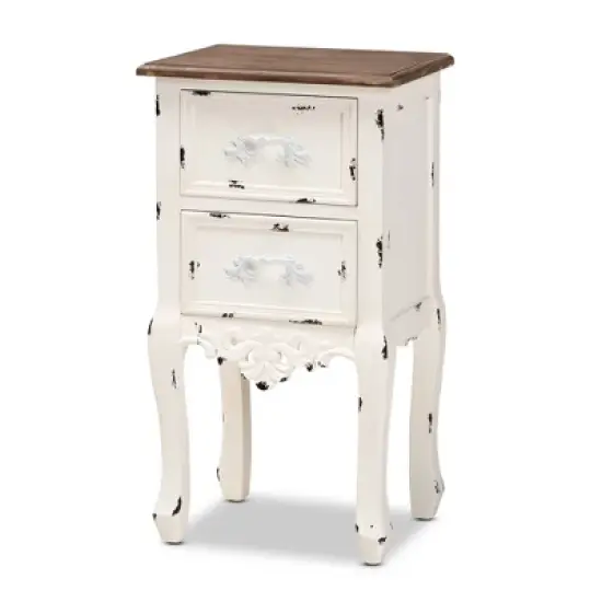 Levron Two-Tone and Antique Wood 2 Drawer Nightstand Walnut Brown/Antique White - Baxton Studio image {5}
