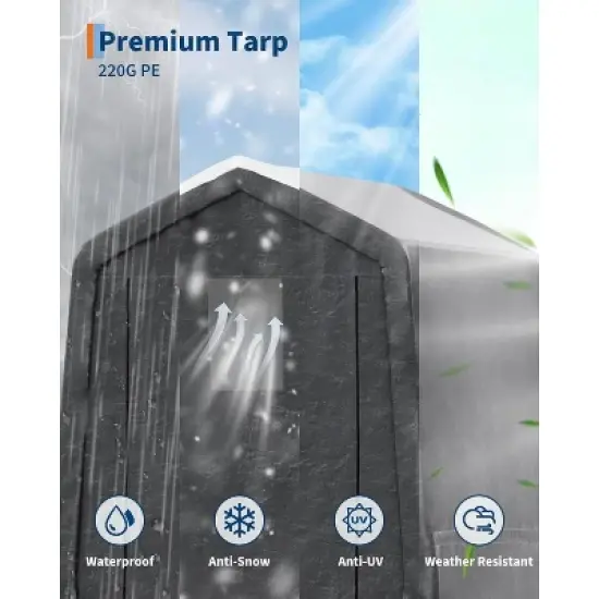 Outdoor Portable Storage Shed w/Roll-Up Door&Vent,Shelter Waterproof PE Tarp,UV-Resistant Storage Sheds for Motorcycle,Firewood,Tools image {4}