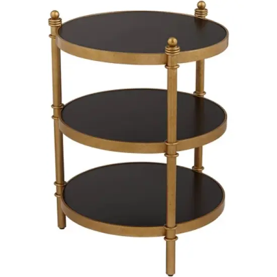 55 Downing Street Modern Luxe Wood Round Accent Side End Table 18 3/4" Wide Black Gold 3-Tier for Spaces Living Room Home House image {6}